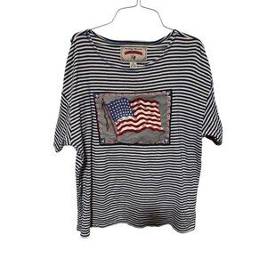 Red Ridge Mountain Outfitters Top Blue White Stripe with American Flag L